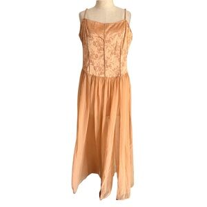 VTG y2k Victoria's Secret corset long gold sheer gown fairy Slip Dress Chiffon